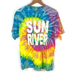 Sun River Rainbow Tie Dye Tee 100% Cotton Short Sleeve T-Shirt Colorful Summer L